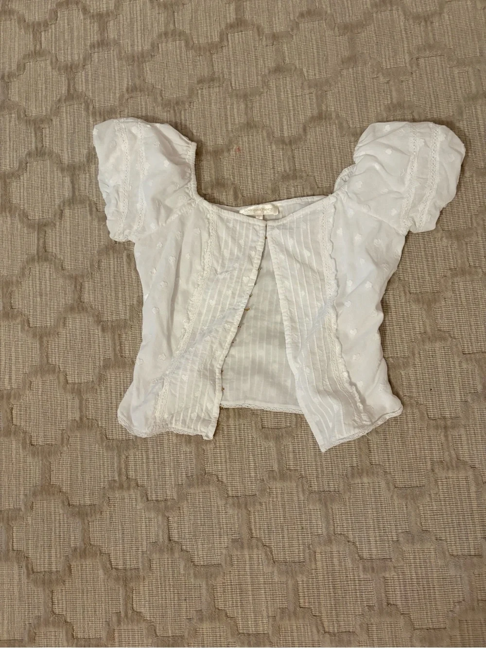 LoveShackFancy White Eyelet Puff Sleeve Crop Blouse